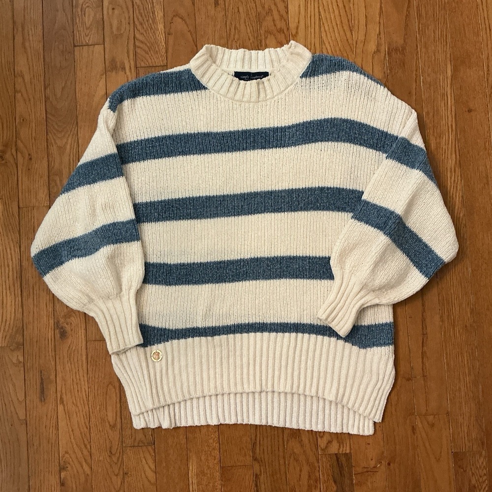 Simply Southern branded blue and white striped knit sweater Size Medium